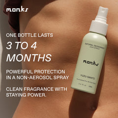 Monks déodorant spray formulation AHAs BHAs équilibre le pH