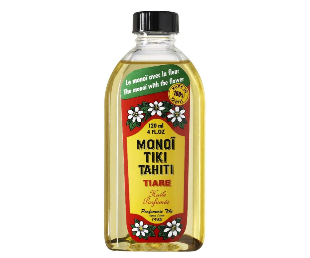 Monoi Tiare Tahiti: bouteille d'huile de coco parfumée au tiare pour peau et cheveux