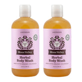 Moon Valley Organics Douche Lavande: bouteille élégante et hydratation légère.