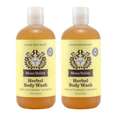 Moon Valley Organics gel douche Citron-Romarin en bouteille, parfum frais et hydratation légère.