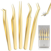 Pinces à cils MORGLES en or, angle 45 degrés, précision lors des extensions.