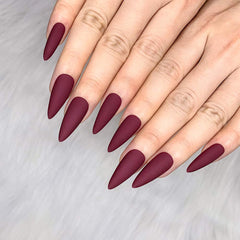 Morily ensemble d'ongles prets-a-poser matte rouge vin pour manicure rapide