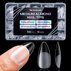 Morovan embouts d'ongles amande moyenne, ensemble 15 tailles, ajustement precis pour une manucure salon a domicile.