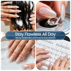 Morovan embouts d'ongles amande moyenne, gel clair et flexible, confort naturel et look realiste.
