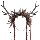 MOSTORY couronne cerf avec fleurs noires, parfait pour cosplay gothique et ambiance forestière.