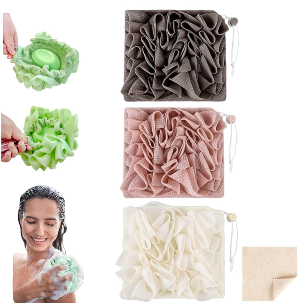 MOSYFEIBI gant-loufee-2-en-1 porte-savon pour une douche pratique et exfoliante.