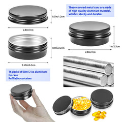 MotBach boîtes aluminium 2oz, 16 pots robustes, rangement sûr.