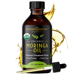 Huile Moringa Mother Nature Organics en bouteille 4 oz, prête à l’emploi pour peau et cheveux