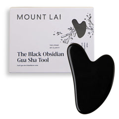 Mount Lai gua sha visage en obsidienne noire, favorise drainage lymphatique et clarté cutanée.