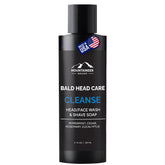Mountaineer Brand Bald Head Wash bottle highlighting natural scent and clean formula.