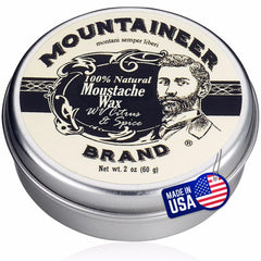Cire moustache Mountaineer Brand en bouteille montrant la tenue naturelle.