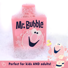 Retro bottle packaging showcases Mr. Bubble's trusted family favorite.