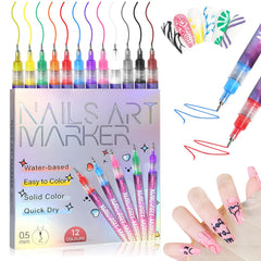 Mrryiio feutres d'art des ongles, 12 couleurs, pointe 0,5 mm pour motifs précis
