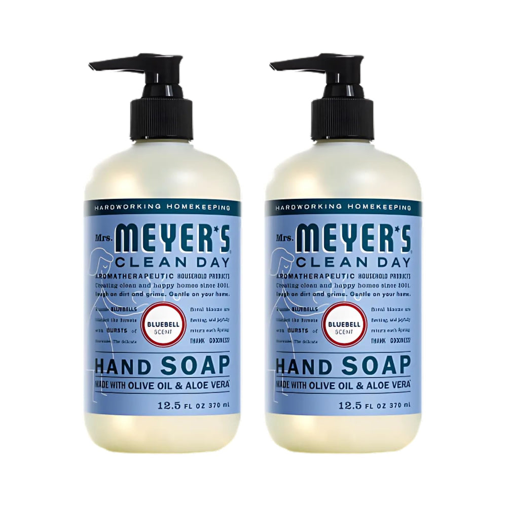 Mrs Meyers Bluebell Savon mains, bouteille élégante, parfum floral rafraîchissant.
