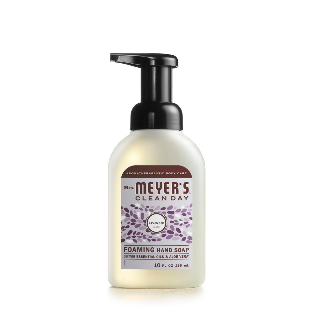 Savon mains moussant Lavande de Mrs Meyer's en bouteille avec pompe, pratique et efficace.