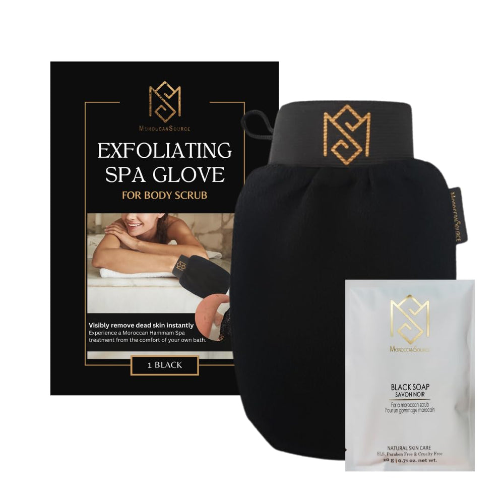 Gant exfoliant Kessa de MS en noir, idéal pour un gommage corporel.