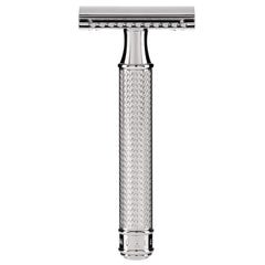 Rasoir MÜHLE R89 avec peigne fermé offrant un rasage précis sans accumulation.