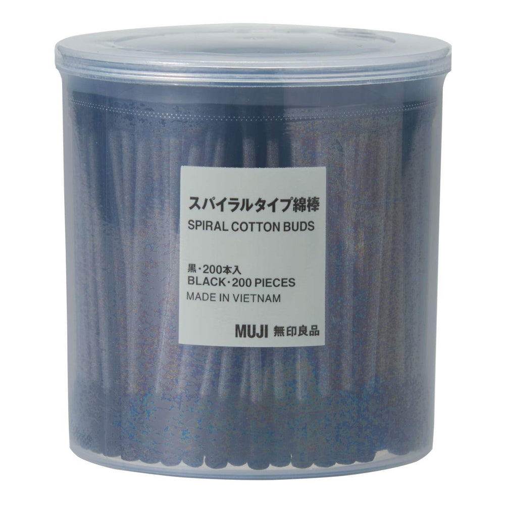 Muji coton-tiges noir à pointe spiralée pour nettoyage précis.