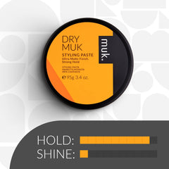 Pâte coiffage mate MUK résistante à l’humidité pour des looks durables.