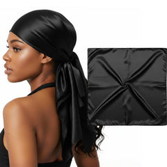Mulberry Park Silks écharpe-tête 36 pouces noire, douceur luxueuse pour cheveux et peau.