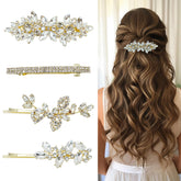 Mulzile broches cheveux or feuilles strass pour mariage qui scintillent.