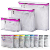 Trousse MUMI transparente rose, ensemble pratique pour organiser cosmétiques et soins en voyage.