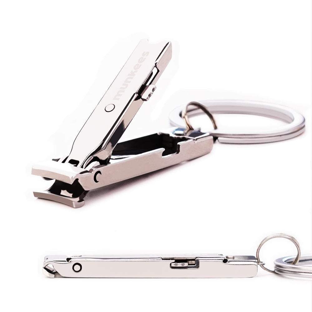 Munkees coupe-ongles ultra-fin plié, porte-clés pratique pour déplacements quotidiens.