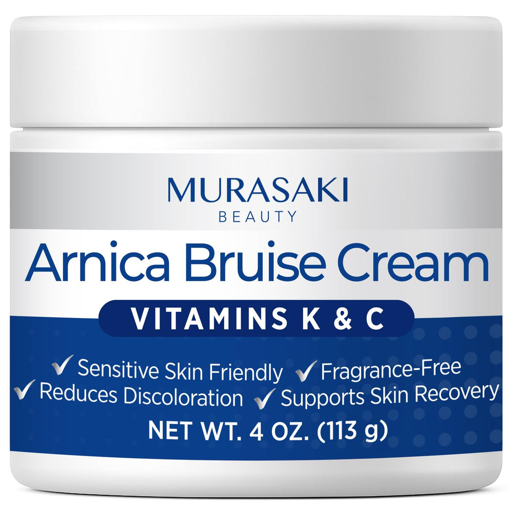 Crème Arnica MURASAKI BEAUTY en flacon, ciblant les bleus et l'enflure.
