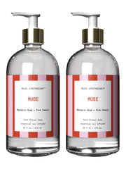 Muse Apothecary Hand Ritual – Bouteille mandarine-rose-pomelo, parfum frais et hydratation légère.