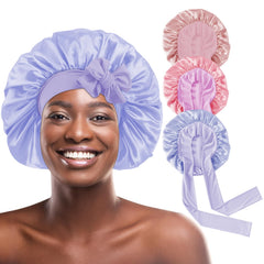 my novel things bonnet satin rose grand taille, protège les cheveux.