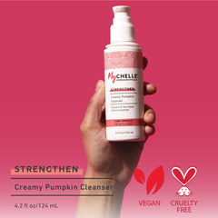 MyCHELLE Pumpkin Cleanser: huile-graines-potiron, nourrissante et purifiante.