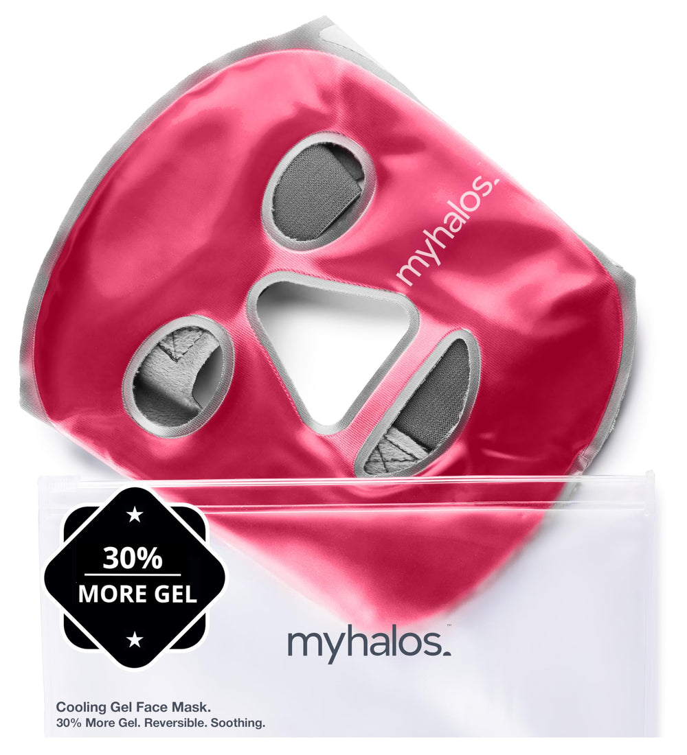 MyHalos Masque Glace Visage Rose pour apaiser gonflement et fatigue oculaire.