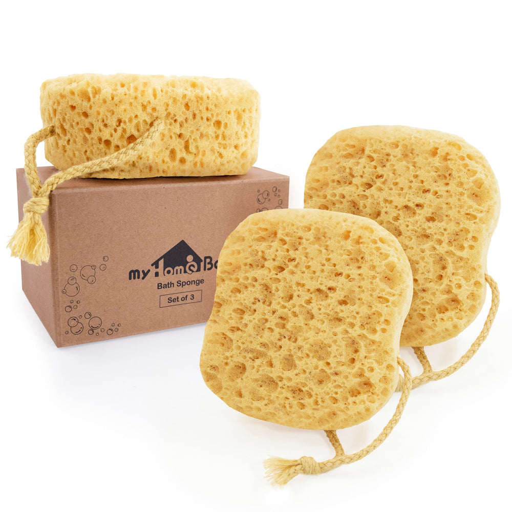 myHomeBody éponge-bain-mousse grand format pack de 3 pour plus de mousse et prise en main
