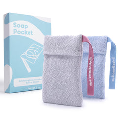 myHomeBody sac savon maille bleu gris, exfoliation efficace pendant la douche