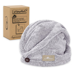 Wrap cheveux myHomeBody en fibre charbon gris, absorption rapide et douceur.