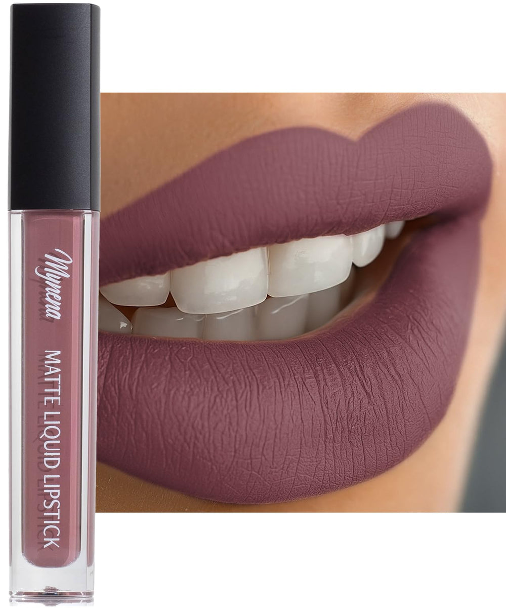 Mynena Rose Mauve Poudré rouge liquide, bouteille élégante et compacte