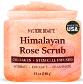 MYSTÉRE BEAUTÉ Himalayan Salt Body Scrub bottle with rose oil for glowing skin