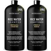 Shampoing à l'eau de riz MYSTÉRE BEAUTÉ – bouteille élégante, cheveux forts après chaque lavage.