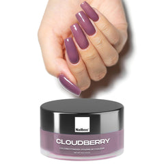 Nailboo Cloudberry poudre dip en flacon, couleur violette lumineuse pour une manucure durable.