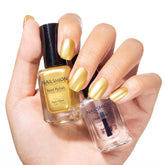 Vernis Nailshion doré miroir sur bouteille, effet chic et captivant