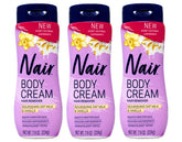 Nair body cream hair remover bottle showing nourishing oat milk and vanilla for smooth skin