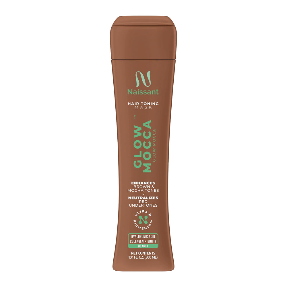 Naissant Glow Mocca : bouteille du masque tonifiant pour cheveux bruns.