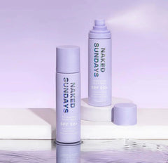 Naked Sundays brume sur visage après maquillage, fixation légère et hydratation continue.