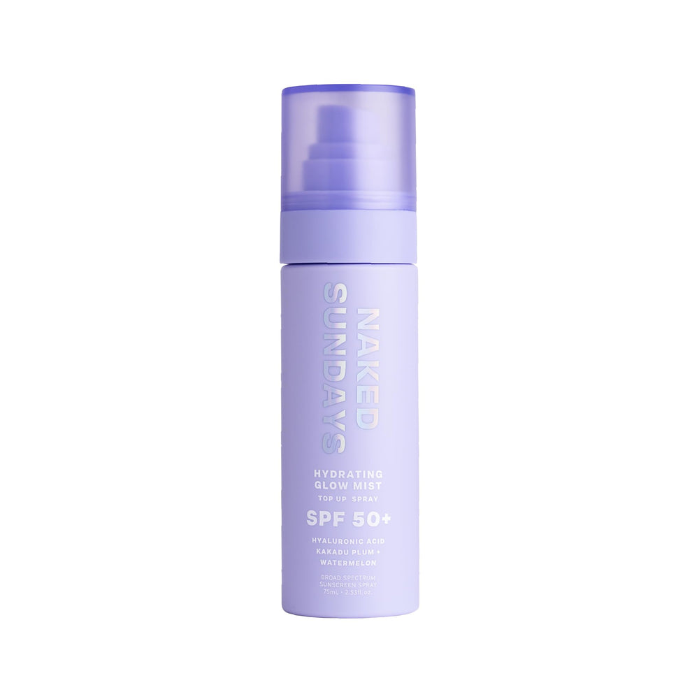 Naked Sundays SPF50 brume-visage pompe pour une application facile et hydratante.
