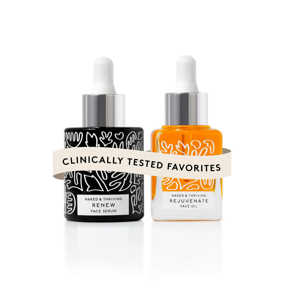 Renew Sérum Nuit Naked & Thriving: flacon élégant pour hydrater et lisser la peau.
