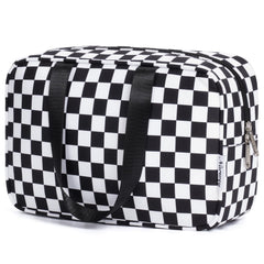 Narwey grande trousse toilette noir carreaux, rangement spacieux pour maquillage et articles de toilette.