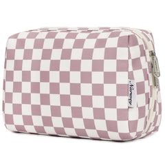 Pochette Narwey à motif carreaux rose, rangement maquillage pratique en voyage