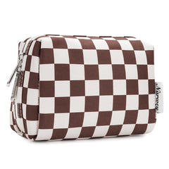 Pochette Narwey damier noir petit, idéale pour maquillage en déplacement.