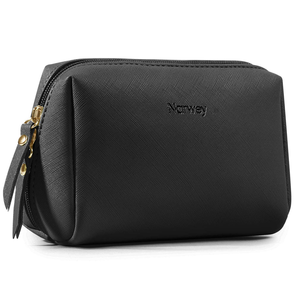 Pochette Narwey maquillage petite noir, vue avant et rangement pratique.