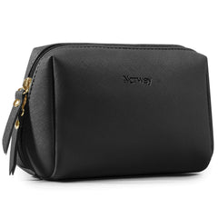 Pochette Narwey maquillage petite noir, vue avant et rangement pratique.